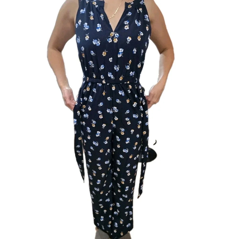 Women's Ann Taylor Factory Romper/Jumpsuit Size 2 Navy Blue Floral Print Elastic